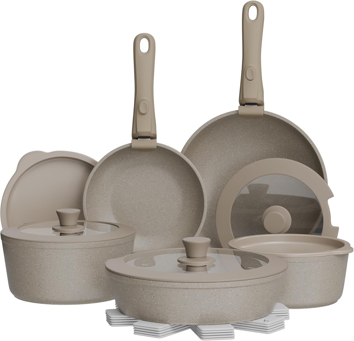 Juego de Utensilios de Cocina de Aluminio Recubierto de CerÃ¡mica de 17 Piezas, Ollas y Sartenes Antiadherentes con Tapas, Utensilios de Silicona y Manoplas para Cocina, Seguro para Todas las Estufas hasta 500Â°F