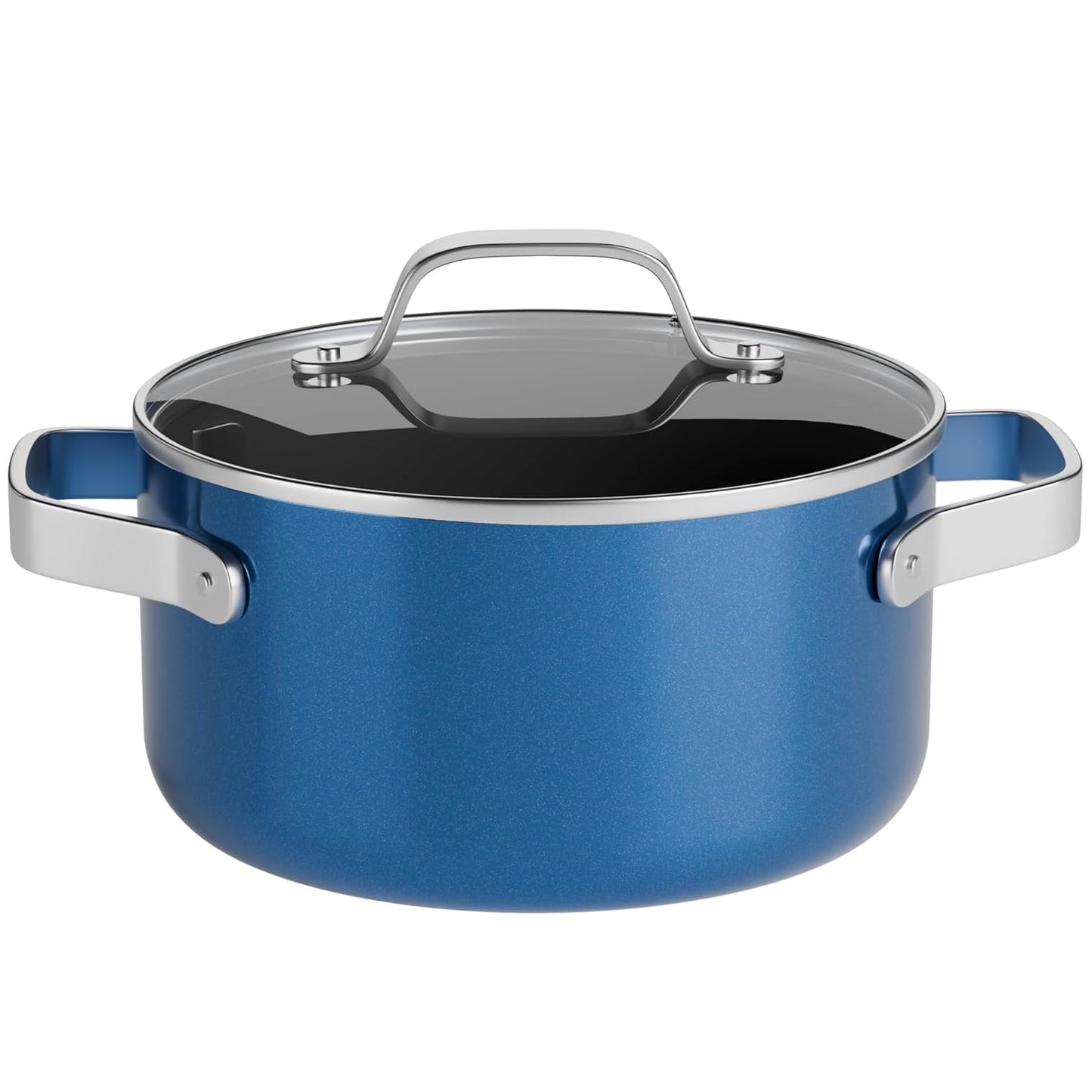 Bakken 5 Quart Ceramic Coated Stock Pot with Glass Lid, Nonstick, Oven Safe to 500Â°F, Stainless Steel Handles, All Stove Compatible, Blue