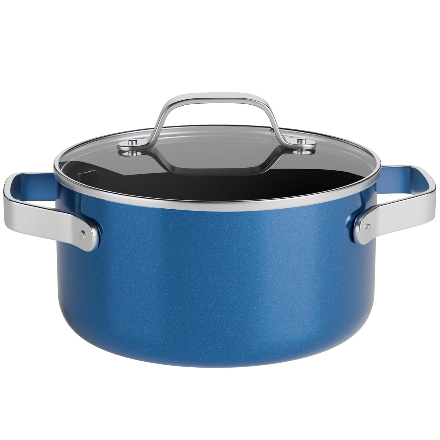 Bakken 5 Quart Ceramic Coated Stock Pot with Glass Lid, Nonstick, Oven Safe to 500Â°F, Stainless Steel Handles, All Stove Compatible, Blue