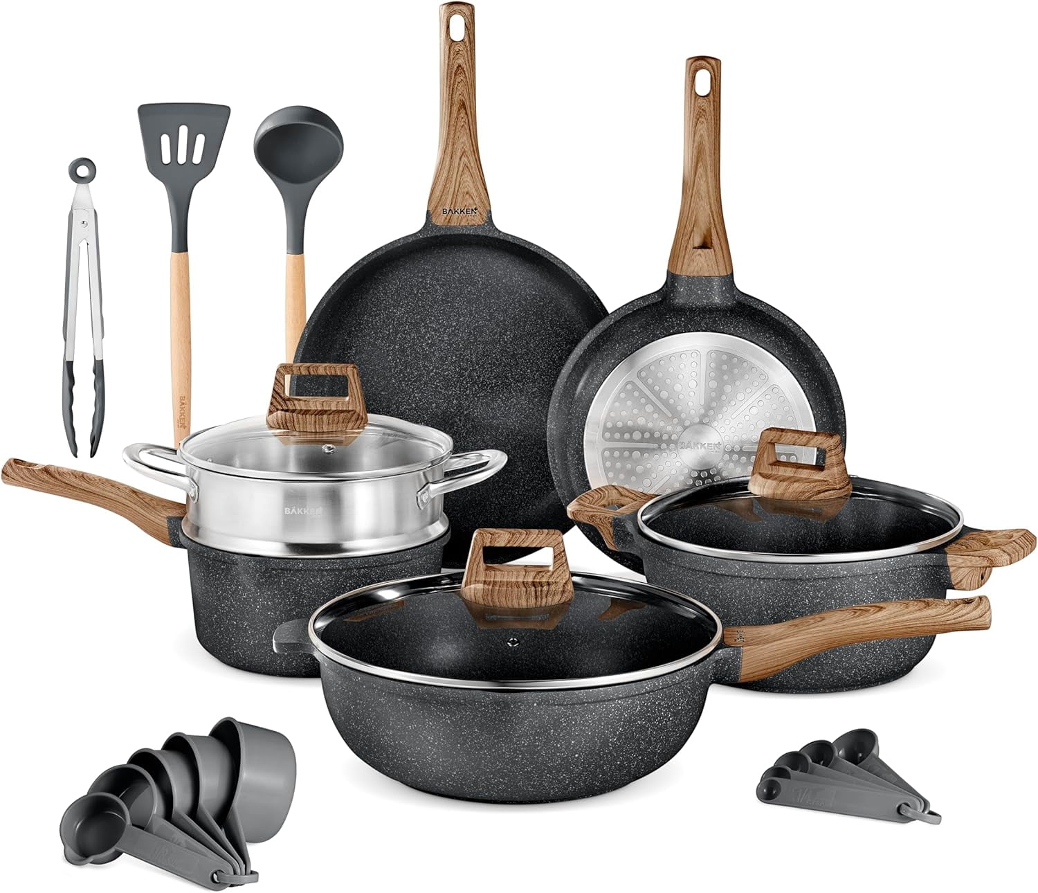 Bakken-Swiss 14-Piece Kitchen Cookware Set â€“ Granite Non-Stick â€“ Eco-Friendly â€“ for All Stoves & Oven-Safe - Marble coating