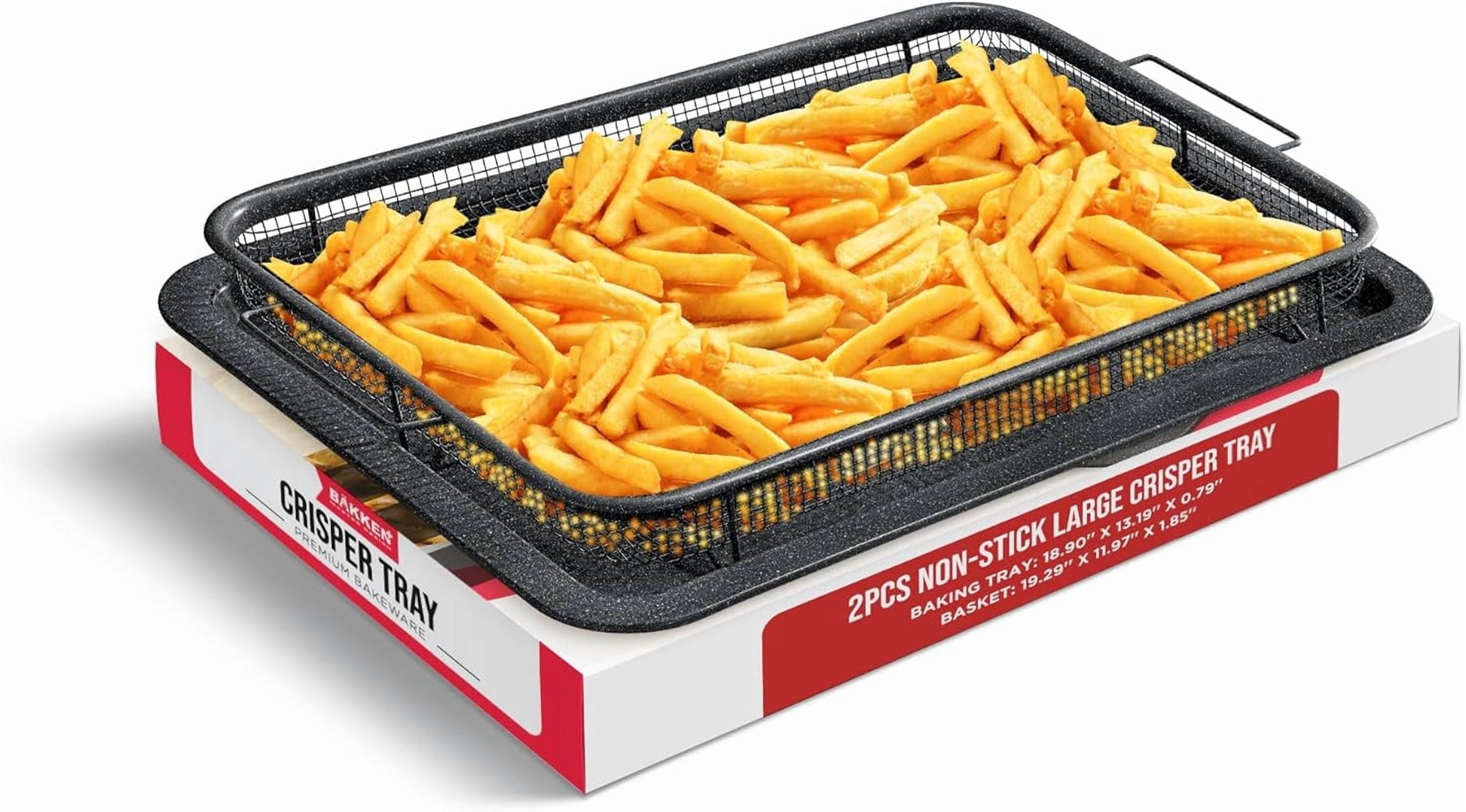 Bakken- Swiss Crisper Tray Gray marble Coating - 2-Piece Set, Non-Stick Basket Design for Healthier Cooking in Regular Ovens - Make Great Crispy Food, Bacon and More