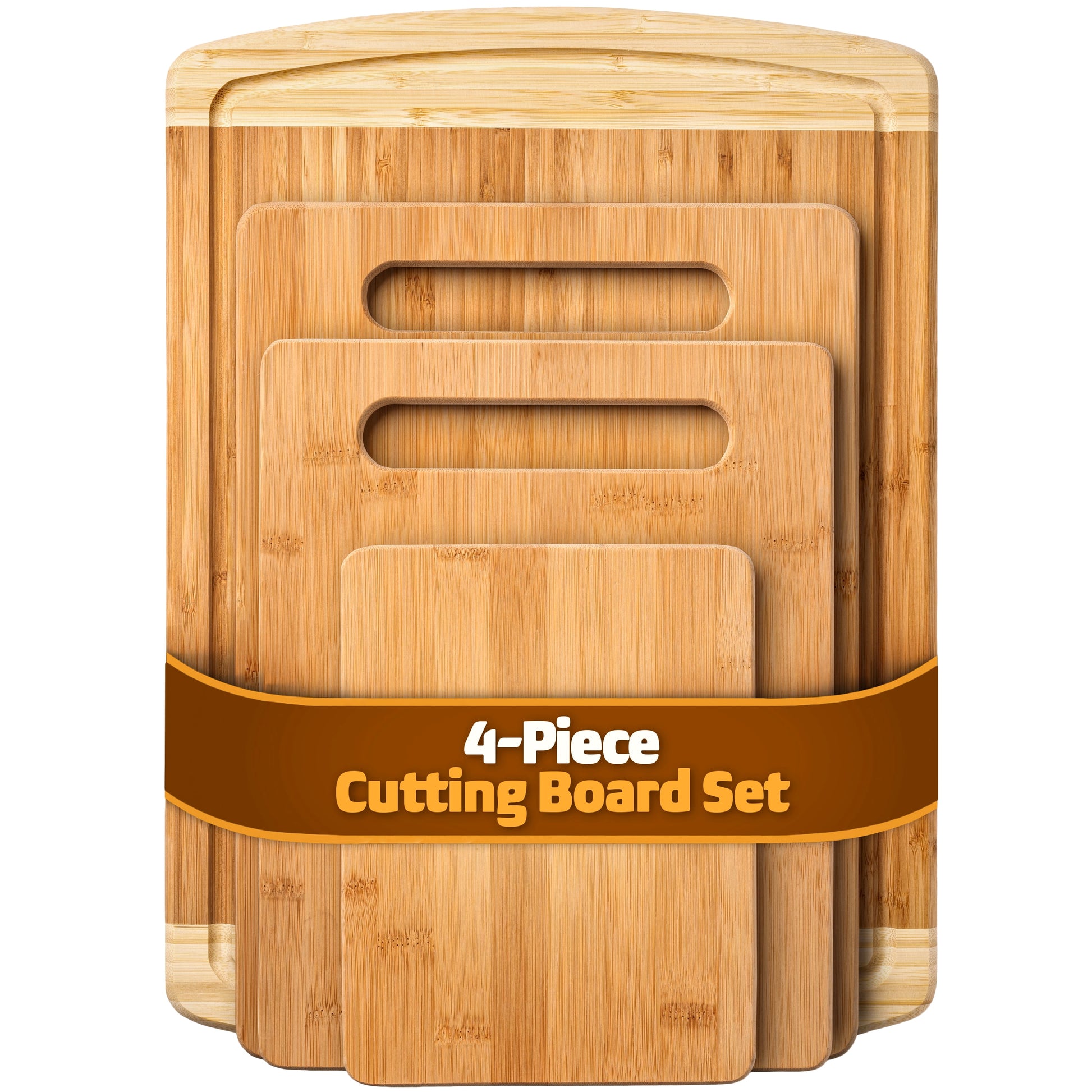 Bamboo Wood Cutting Board Set - Chopping Board with Juice Groove for Meat, Cheese & Vegetables - Butcher Block, Cheese & Charcuterie Board (Set of 4)
