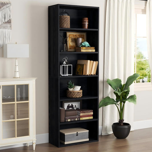Bapipro Bookcase and Bookshelf, Floor Standing 6-Tier High Bookshelf, Display Storage Rack, Home Decorative Furniture, Suitable for Home Offices, Living Rooms, and Bedrooms,Black