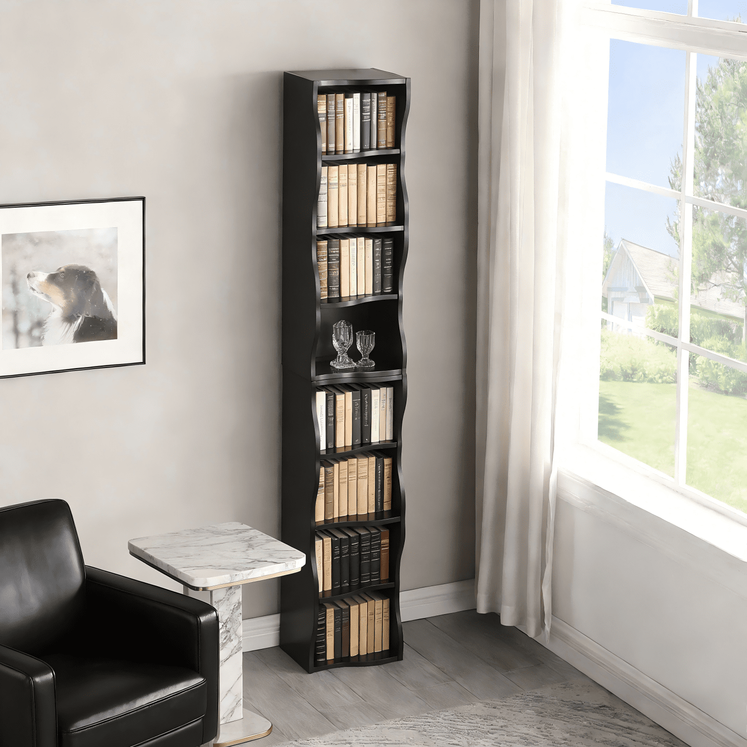 Bapipro 71" Tall Narrow Bookshelf, 8 Tier Corner Bookcase for Small Space, Floor Standing Storage Rack, Display Shelf Organizer for Bedroom, Living Room, Black