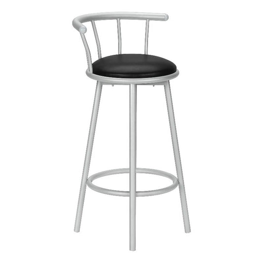 Bar Stool - Set Of 2 - Swivel - Bar Height - Grey Metal - Black Leather Look