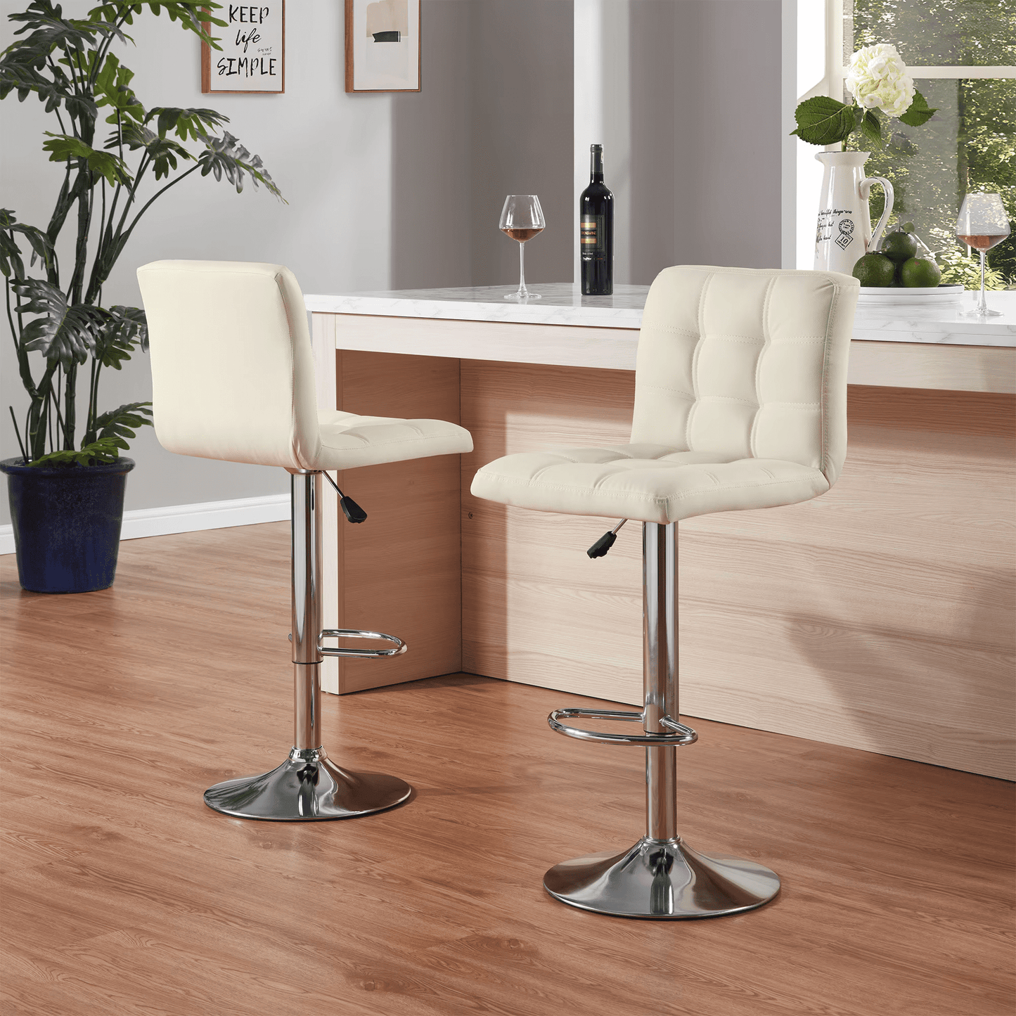 TrumanPick 24 Inch Swivel Bar Stools&nbsp;Set of 2 Upholstered Counter Height Barstools with High Back Chair for Kitchen Island, Black