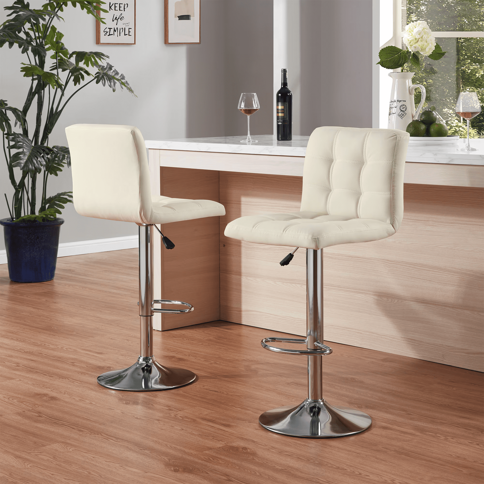 TrumanPick 24 Inch Swivel Bar Stools&nbsp;Set of 2 Upholstered Counter Height Barstools with High Back Chair for Kitchen Island, Black