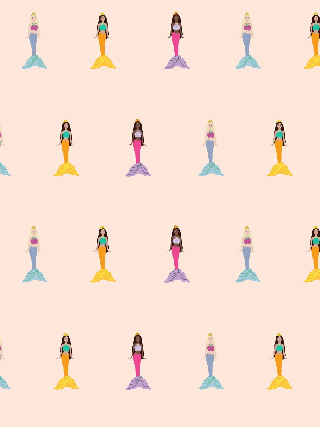 Barbie Mermaids Removable Vinyl Wallpaper, Peach