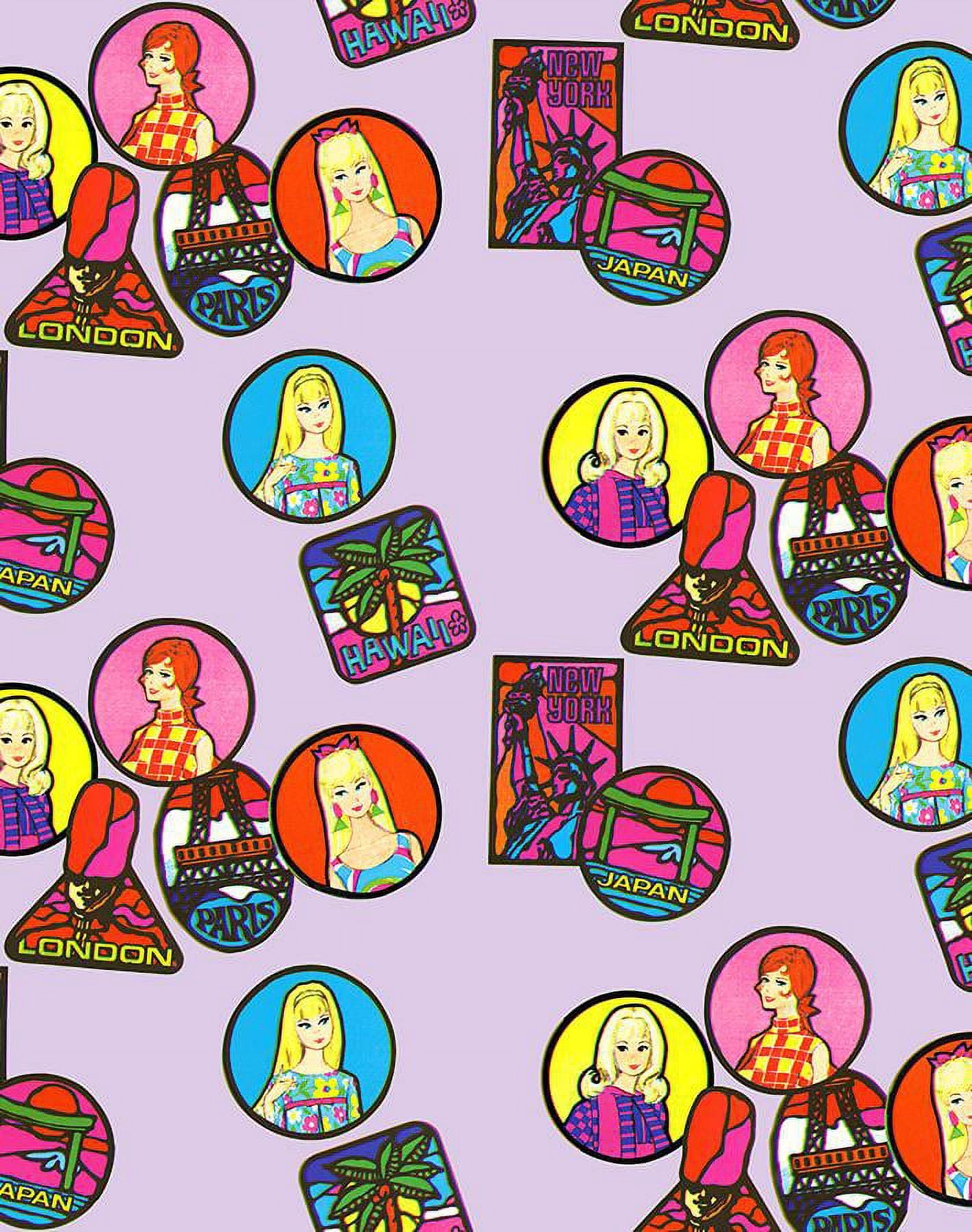 Barbie Travel Patches Removable Vinyl Wallpaper, Lavender