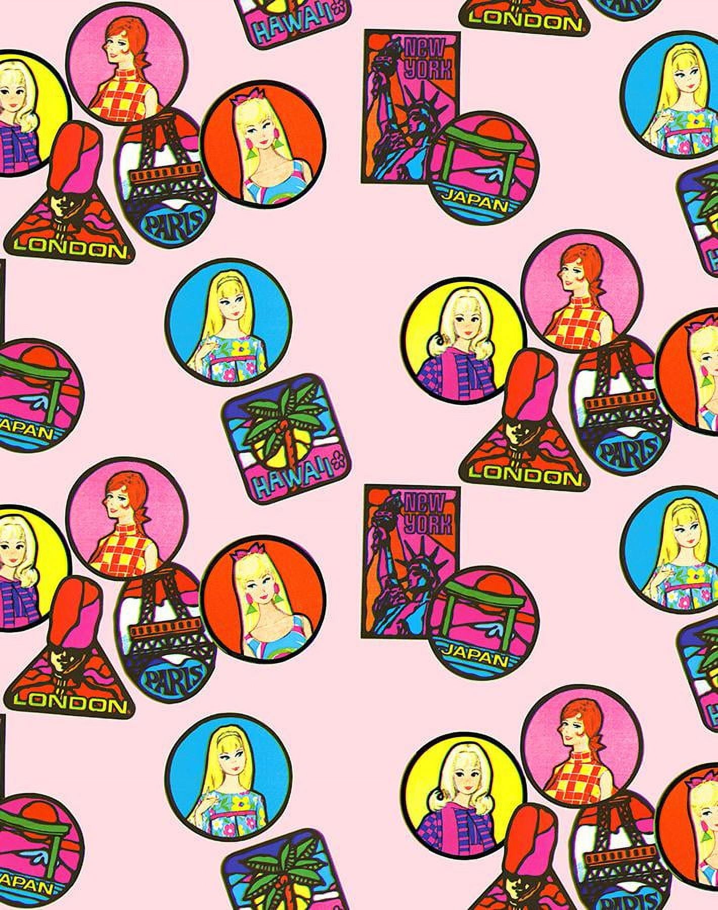 Barbie Travel Patches Removable Vinyl Wallpaper, Pink
