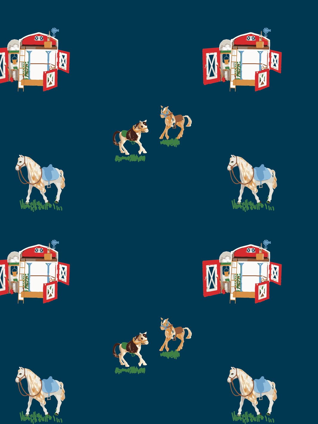 Barbie's Stable Removable Vinyl Wallpaper, Navy
