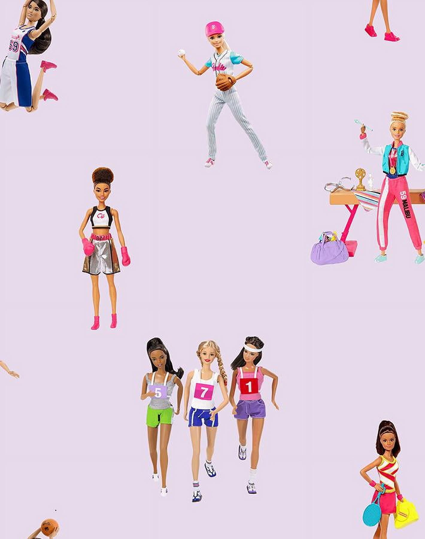Barbie the Athlete Removable Vinyl Wallpaper, Lavender