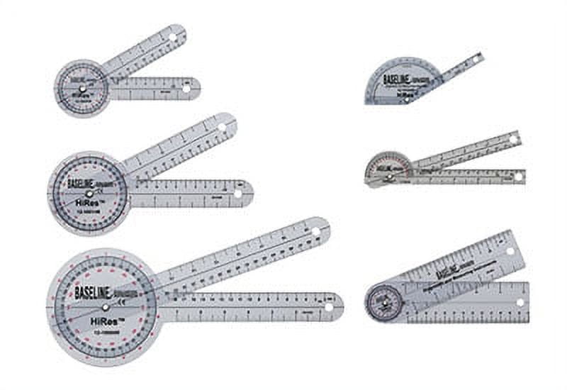 Baseline 360 degree clear plastic goniometer joint angle and range of motion measurer