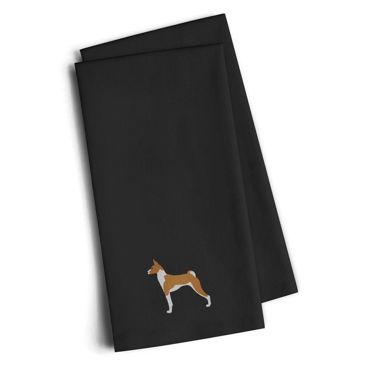 Basenji Black Embroidered Towel Set of 2