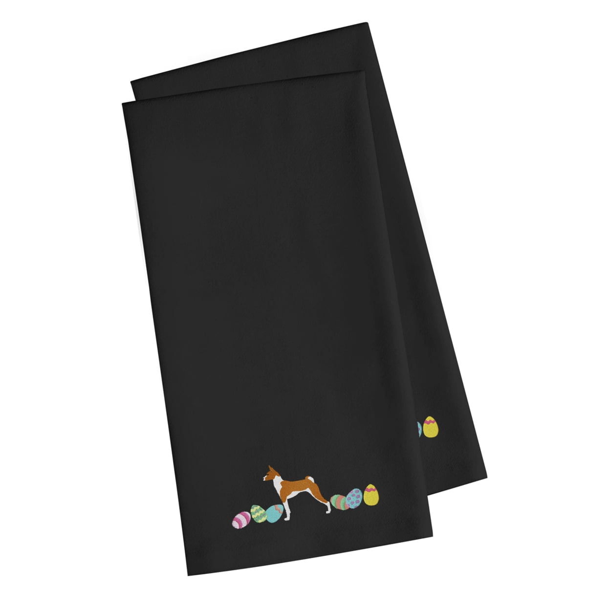 Basenji Easter Black Embroidered Towel Set of 2