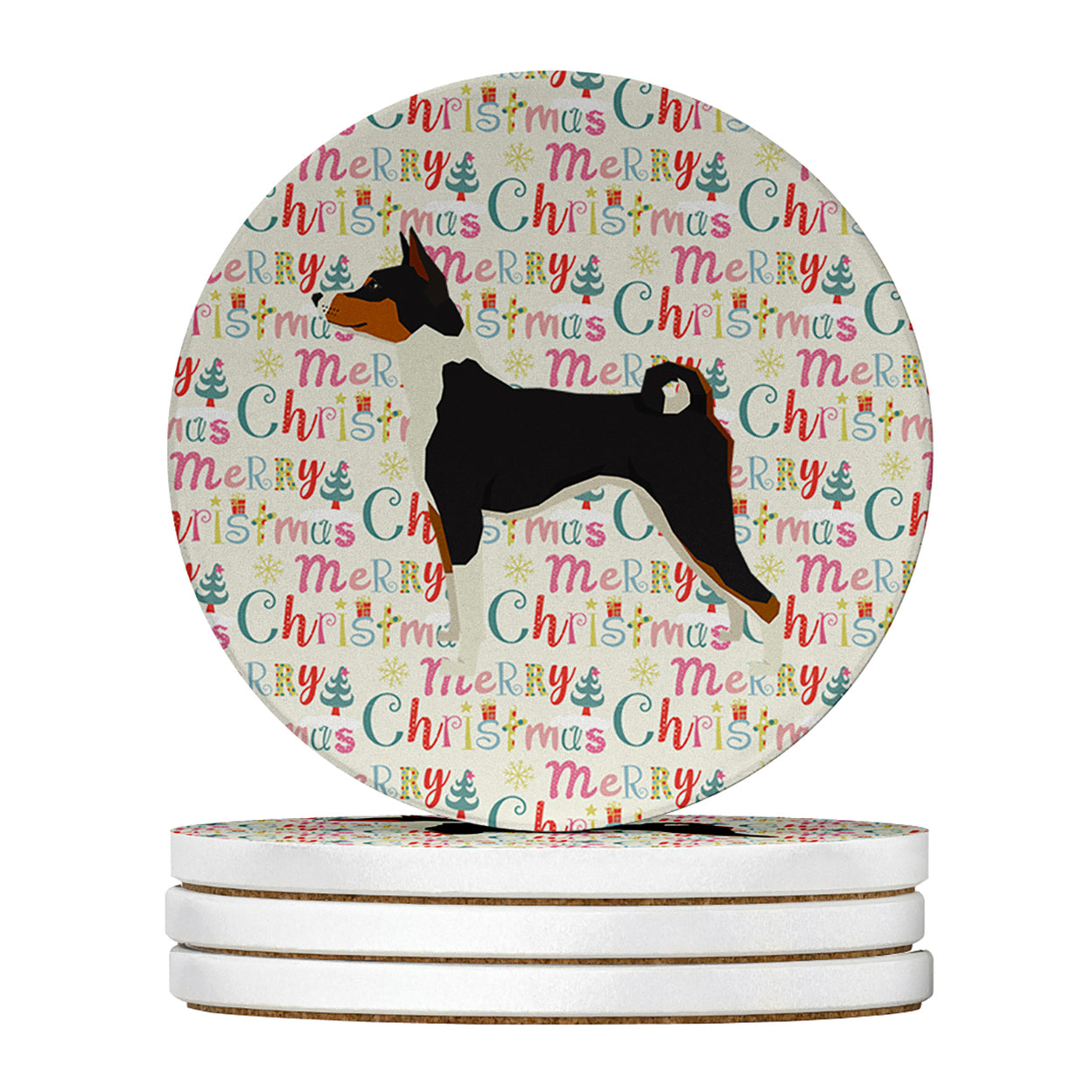 Basenji Merry Christmas Large Sandstone Coasters Pack of 4 4 in x 4 in