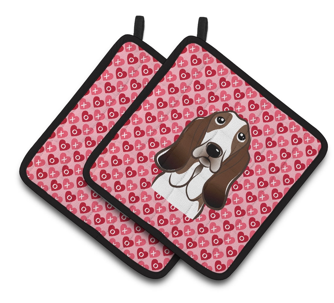 Basset Hound Hearts Pair of Pot Holders