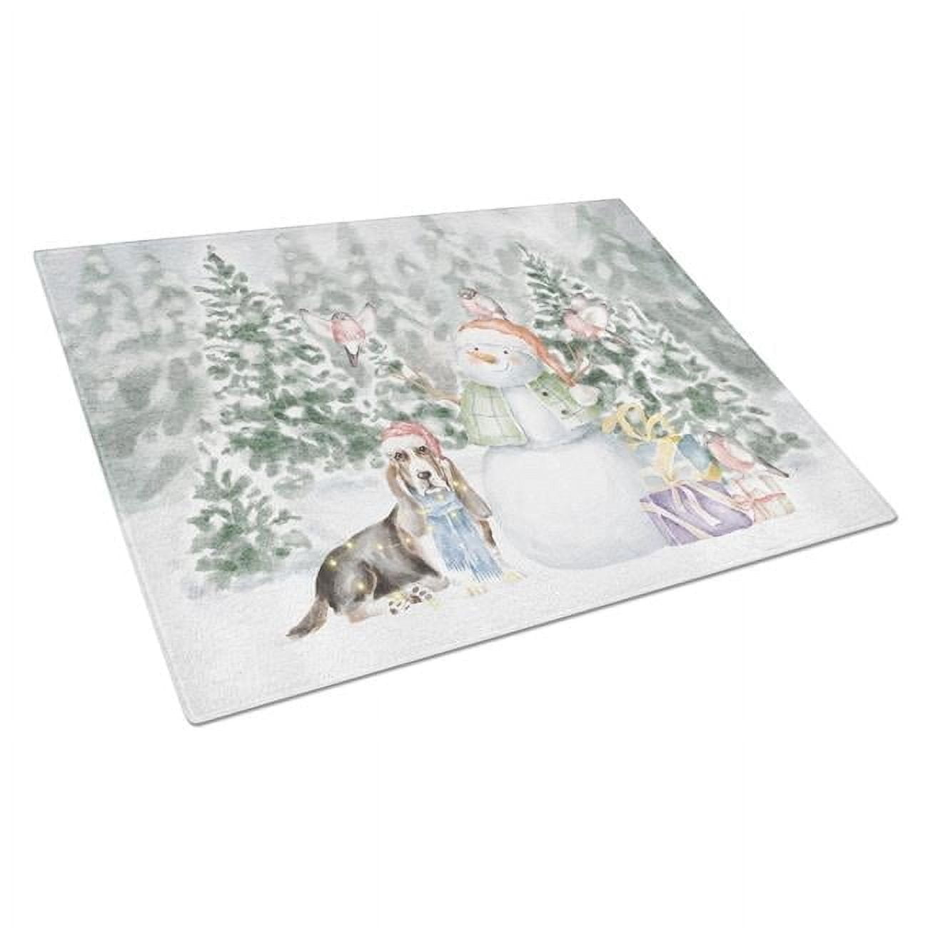 Basset Hound Tricolor with Christmas Presents Glass Cutting Board Large 12 in x 15 in