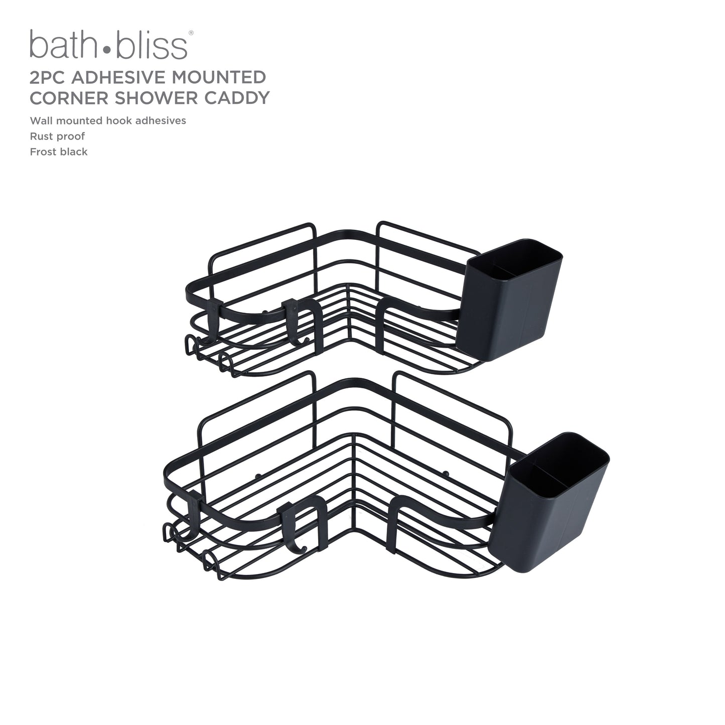 Bath Bliss Adhesive Corner Shelf Caddy Set in Black