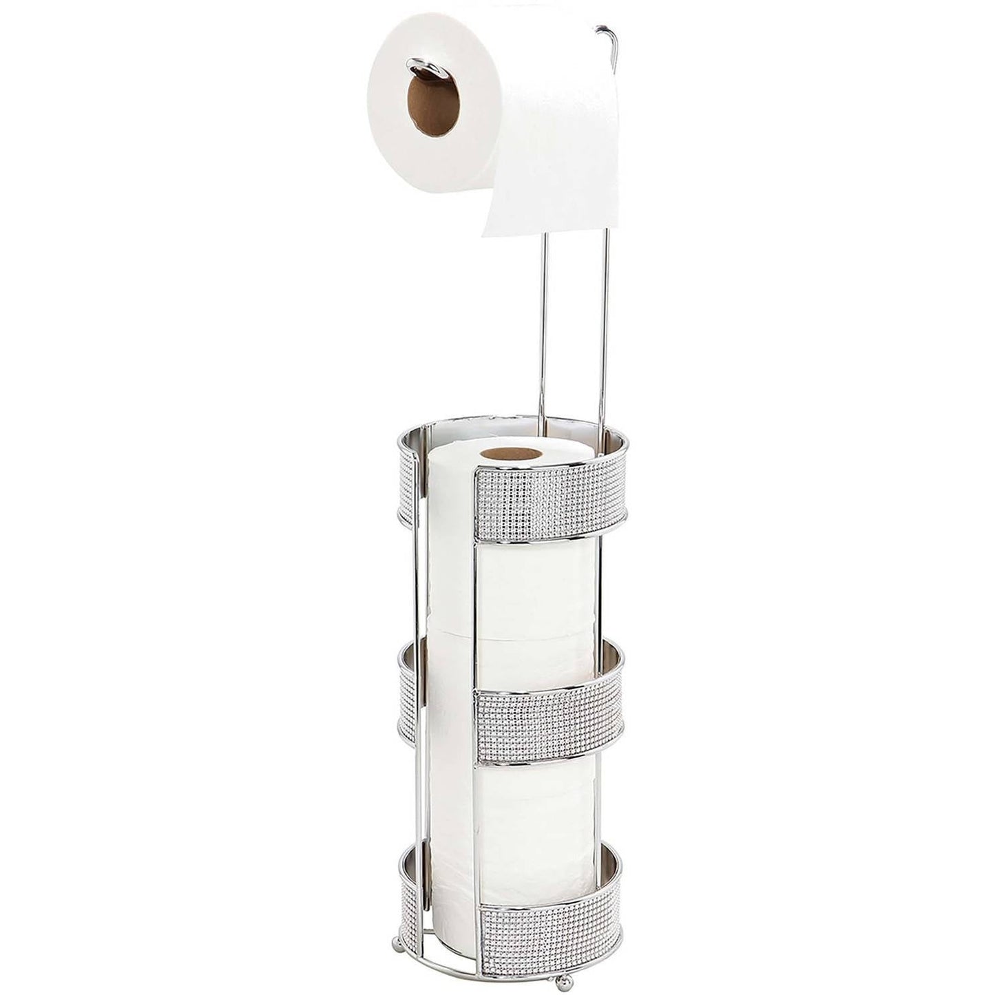 Bath Bliss Freestanding Toilet Tissue Holder and Reserve, Pave Diamond, Chrome
