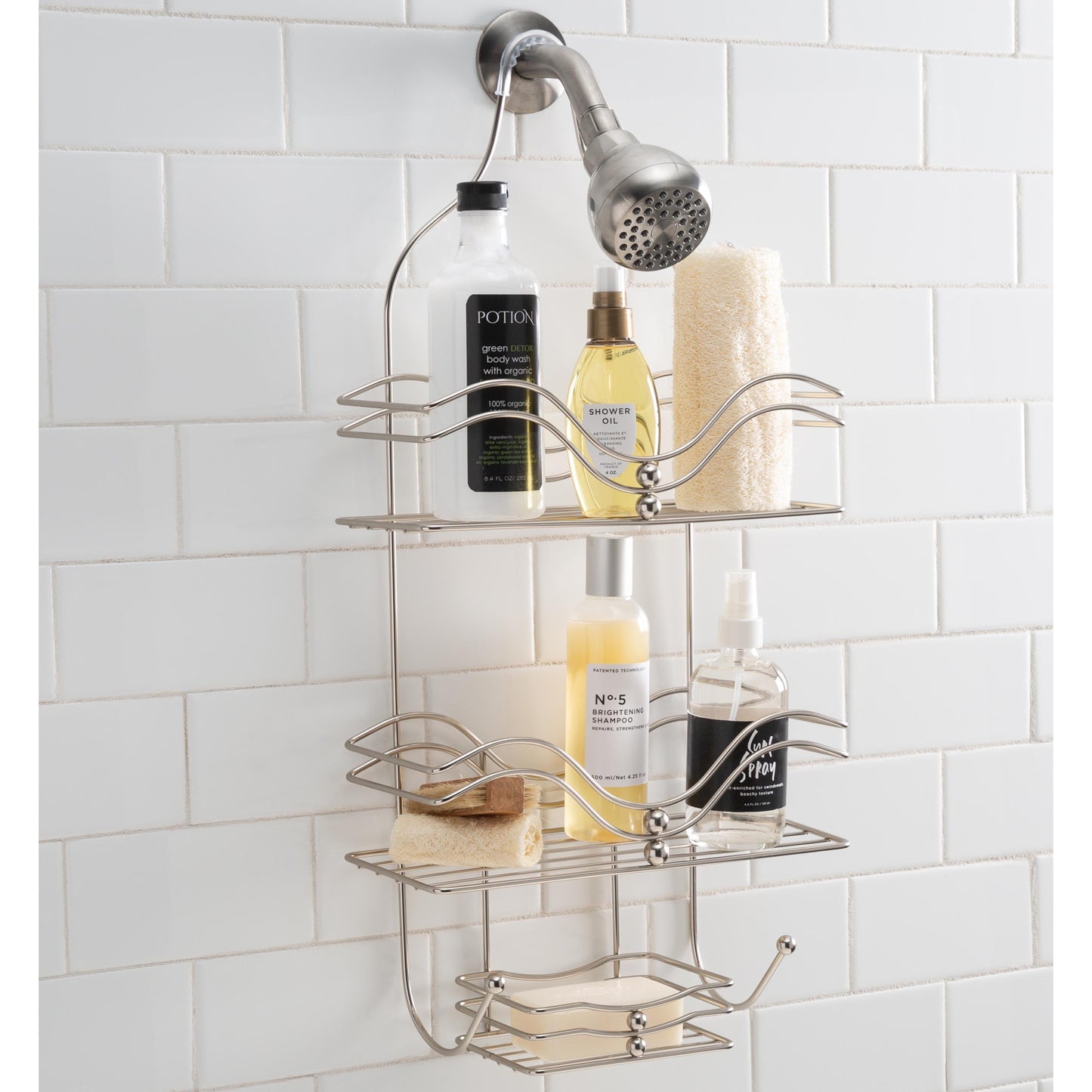 Bath Bliss Ocean Design Iron Shower Caddy in Satin Nickel