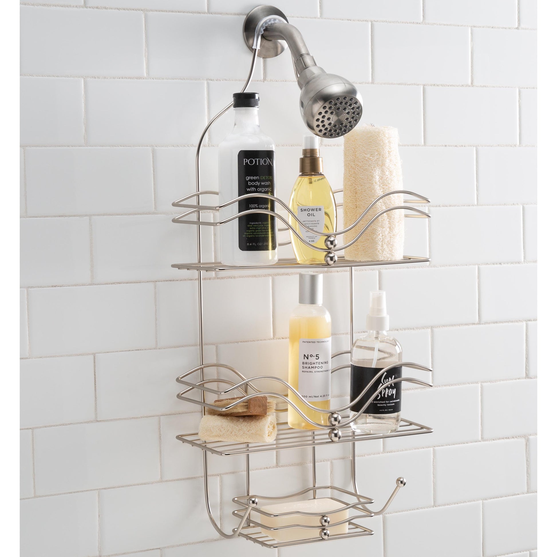 Bath Bliss Ocean Design Iron Shower Caddy in Satin Nickel