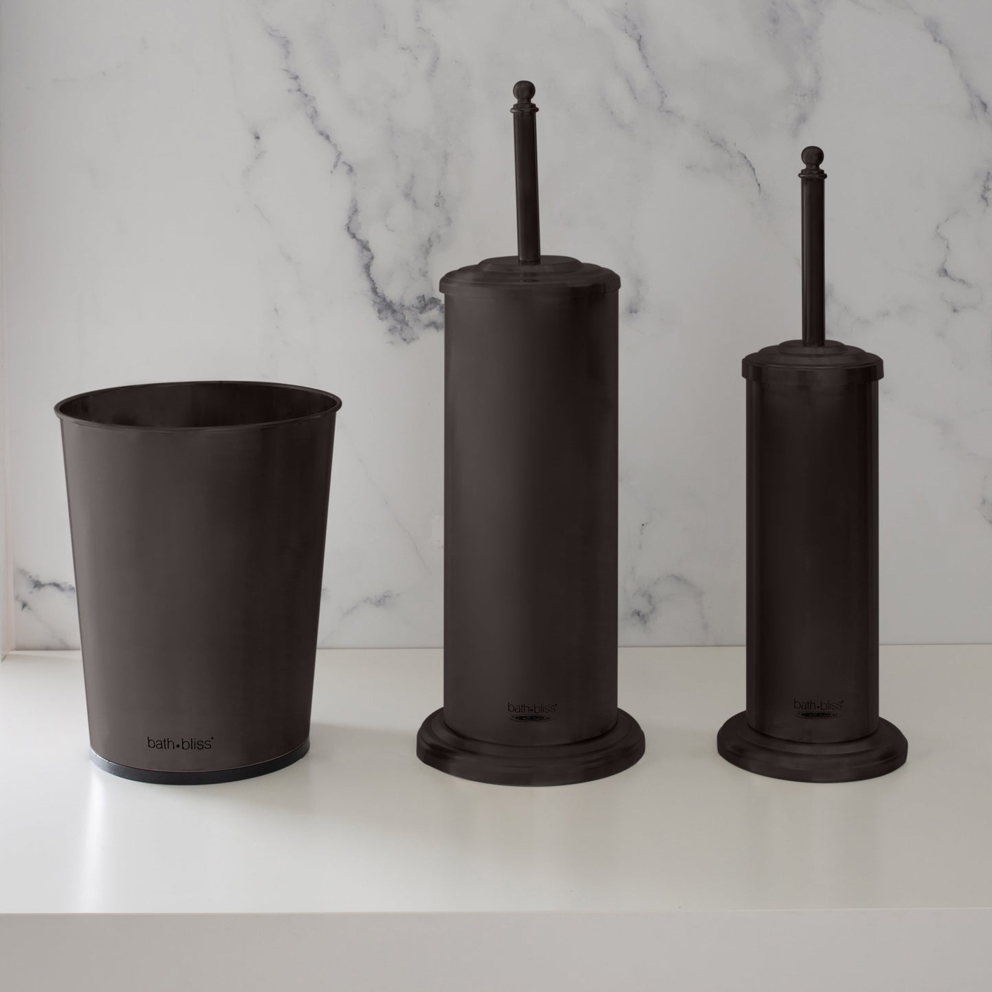 Bath Bliss 3 Piece Stainless Steel Bathroom Set | Trash Can| Toilet Brush | Plunger