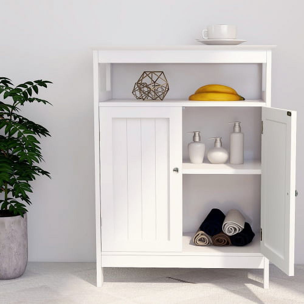 Bathroom Storage Cabinet with Double Door, Cupboard with 2 shelves and 1 Open Storage, Side Storage Organizer Cabinet for Bathroom, Entryway, Home and Kitchen, White