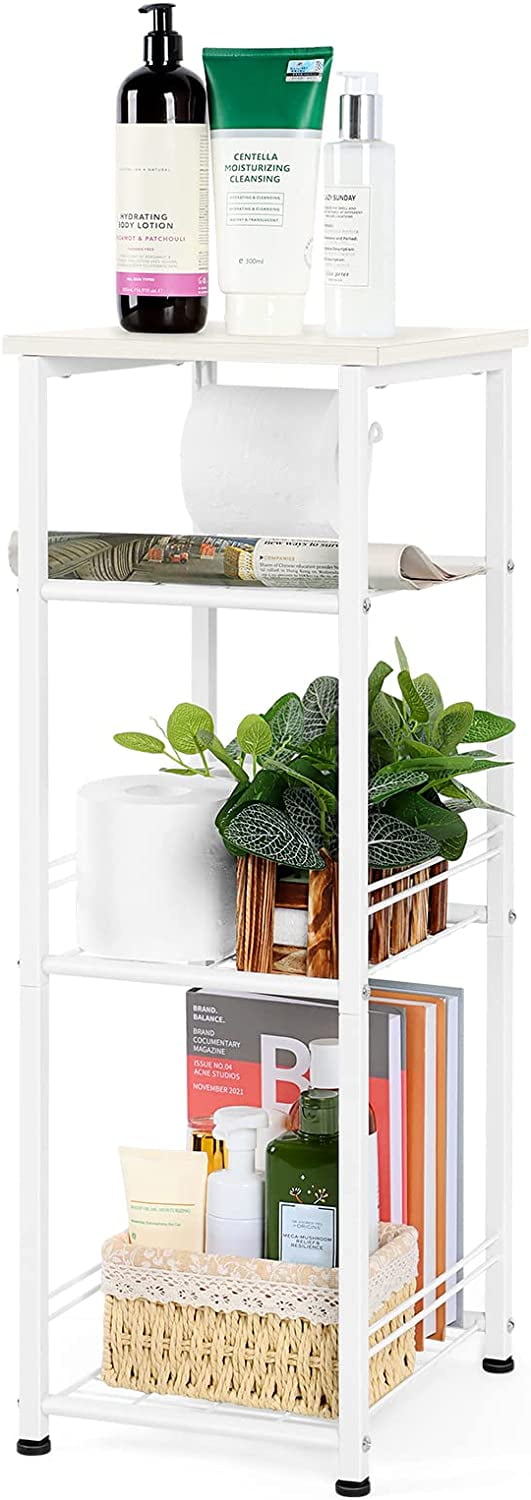 Bathroom Storage Shelf Freestanding 4 Tier Small Shelving Unit Organizer, White