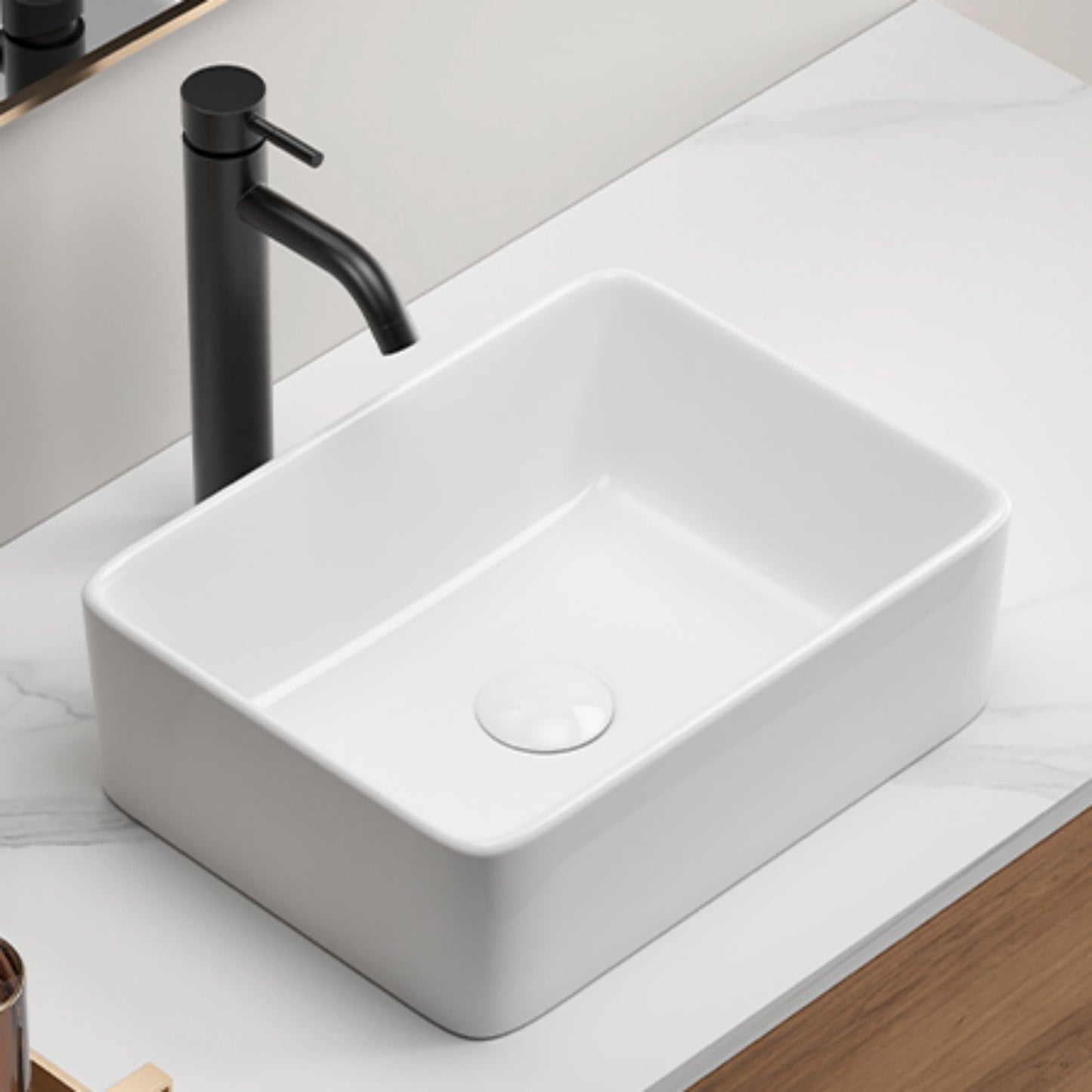 Bathroom Vessel Sink,Small Sink Above Counter,White Porcelain Ceramic,Bathroom Vanity Sink,Rectangle
