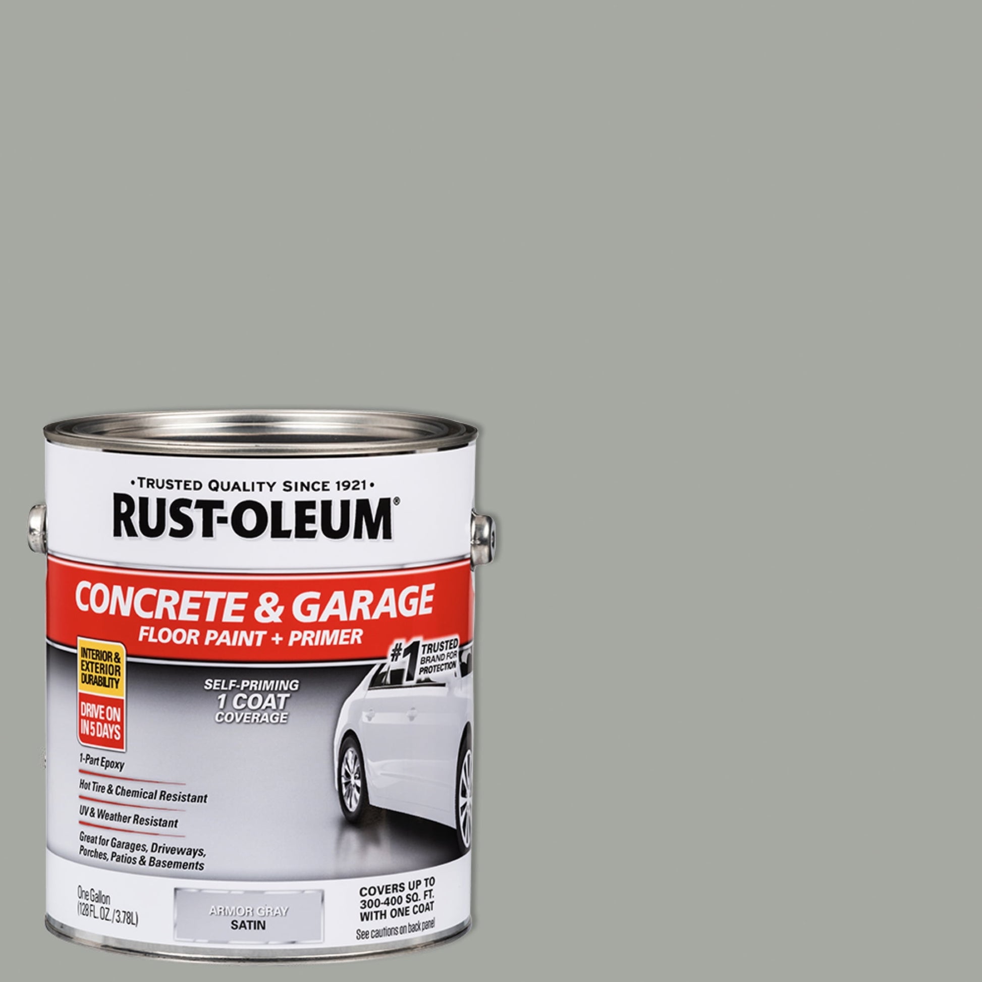 2 Pack, Battleship Gray, Rust-Oleum Satin Concrete and Garage Floor Paint and Primer-Gallon