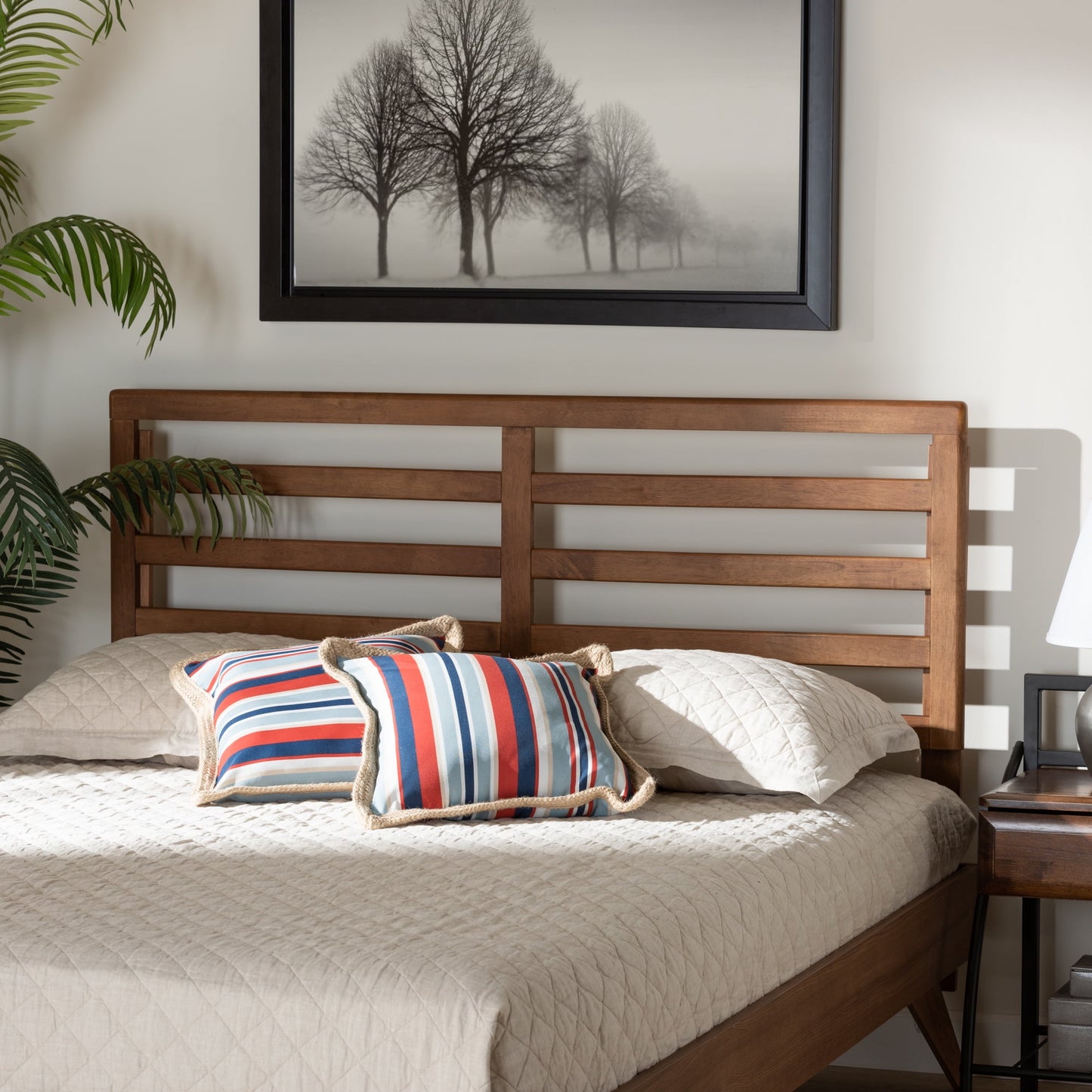 Baxton Studio Akemi Contemporary/Modern Slat Back Support Engineered Wood Headboard, Full, Ash Walnut