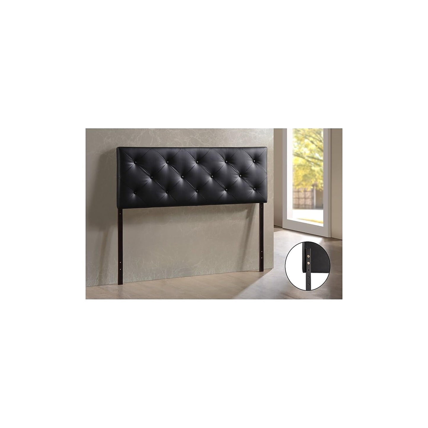 Baxton Studio Baltimore Modern and Contemporary Queen Black Faux Leather Upholstered Headboard,Wholesale Interiors
