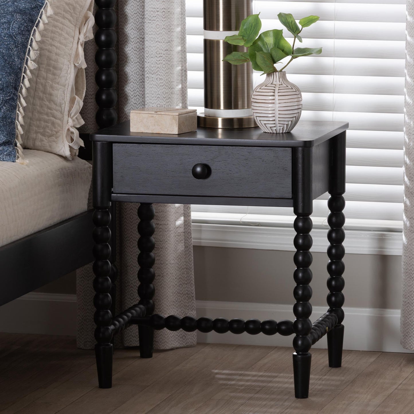 Baxton Studio Brantley Modern Farmhouse Nightstand, 1-Drawer, Black