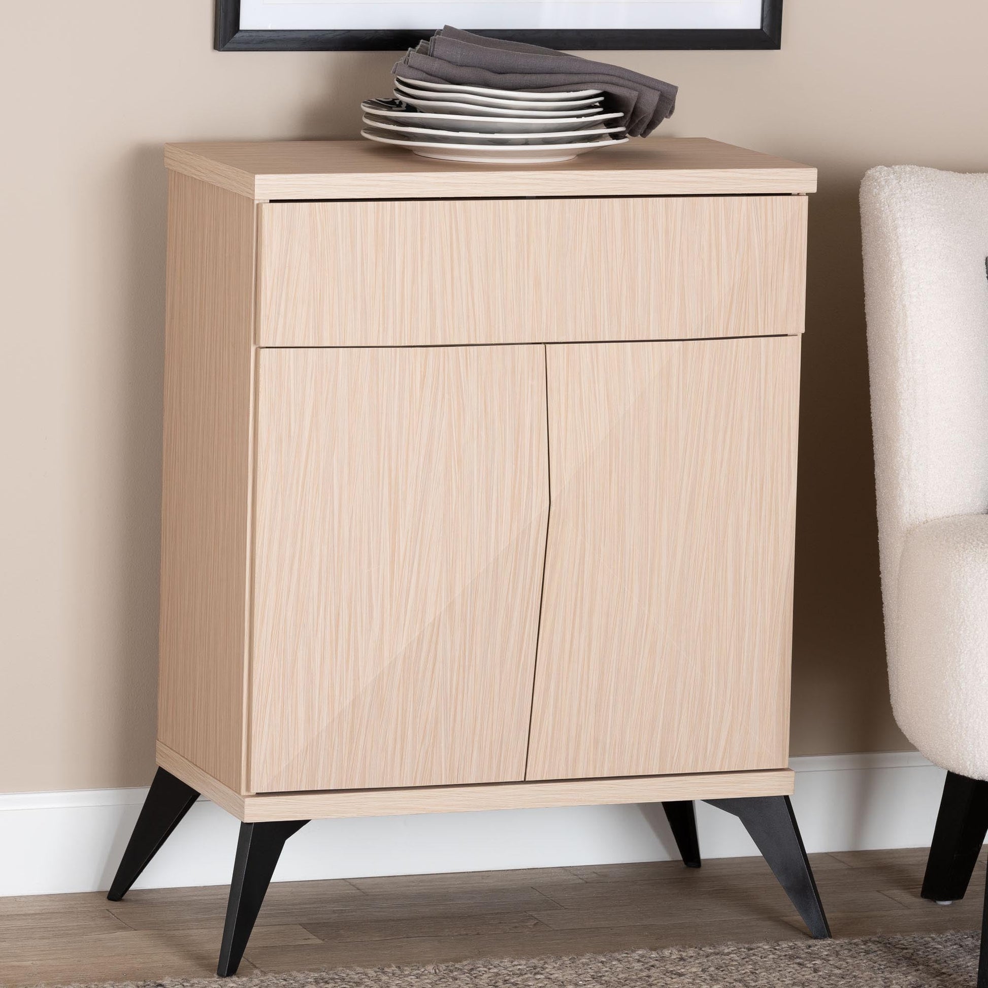 Baxton Studio Draper Mid-Century Sideboard Buffet, 2-Door, Light Brown