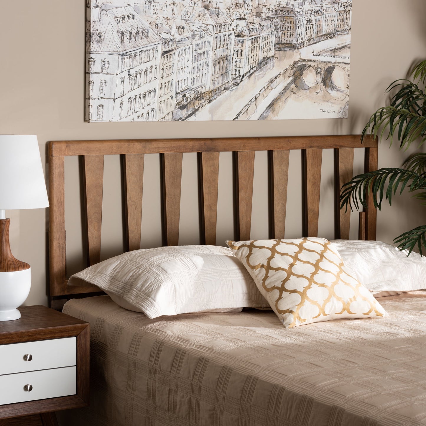 Baxton Studio Duncan Contemporary/Modern Slat Back Support Engineered Wood Headboard, Full, Ash Walnut