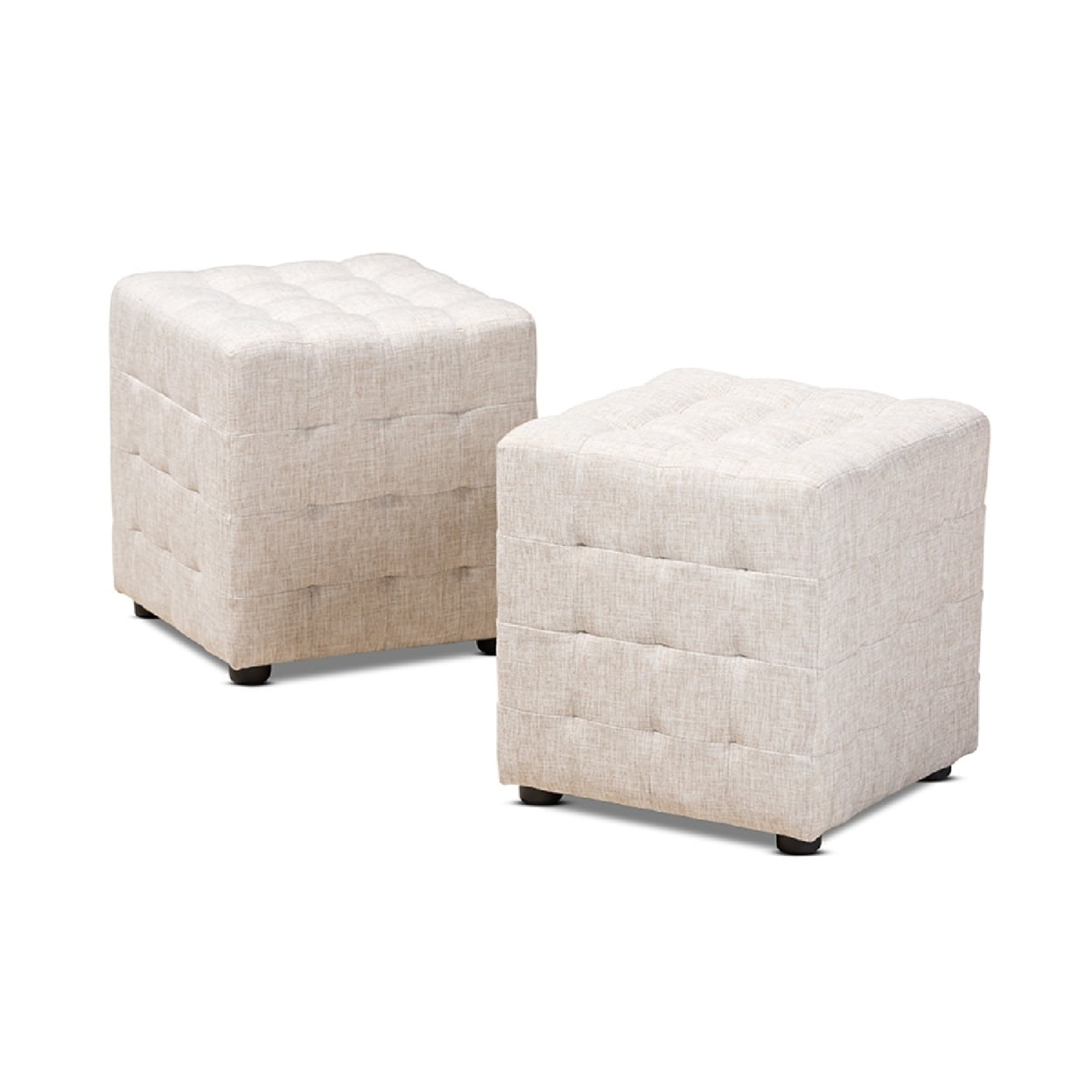 Baxton Studio Elladio Modern and Contemporary Beige Fabric Upholstered Tufted Cube Ottoman Set of 2
