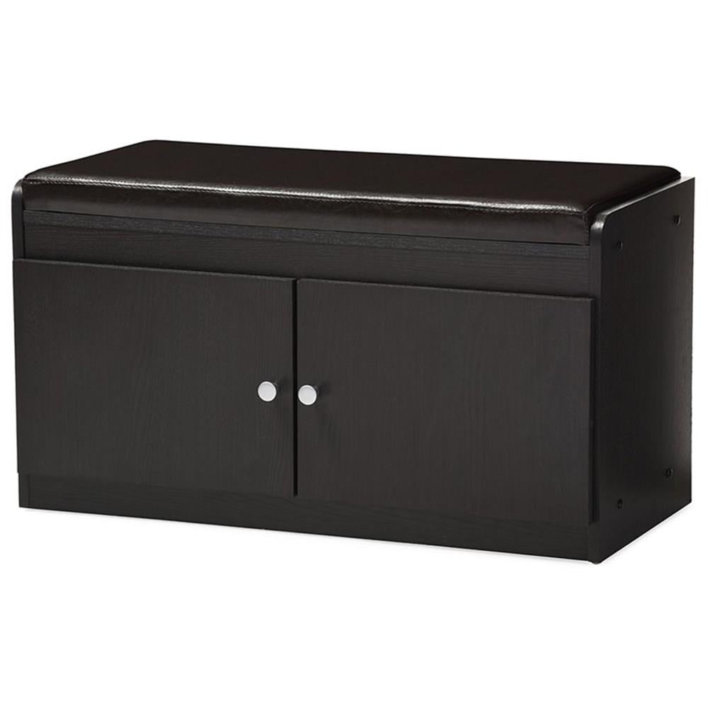 Baxton Studio Margaret Shoe Cabinet with Cushioned Seating, Dark Brown