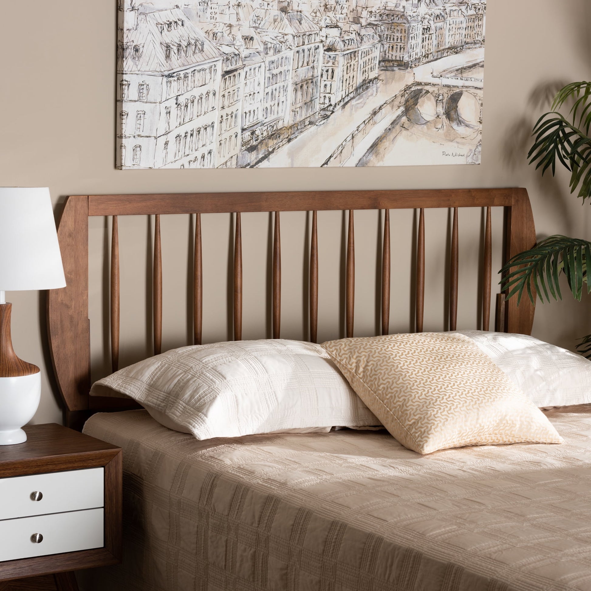 Baxton Studio Norman Contemporary/Modern Back Support Rubberwood Headboard, Full, Ash Walnut