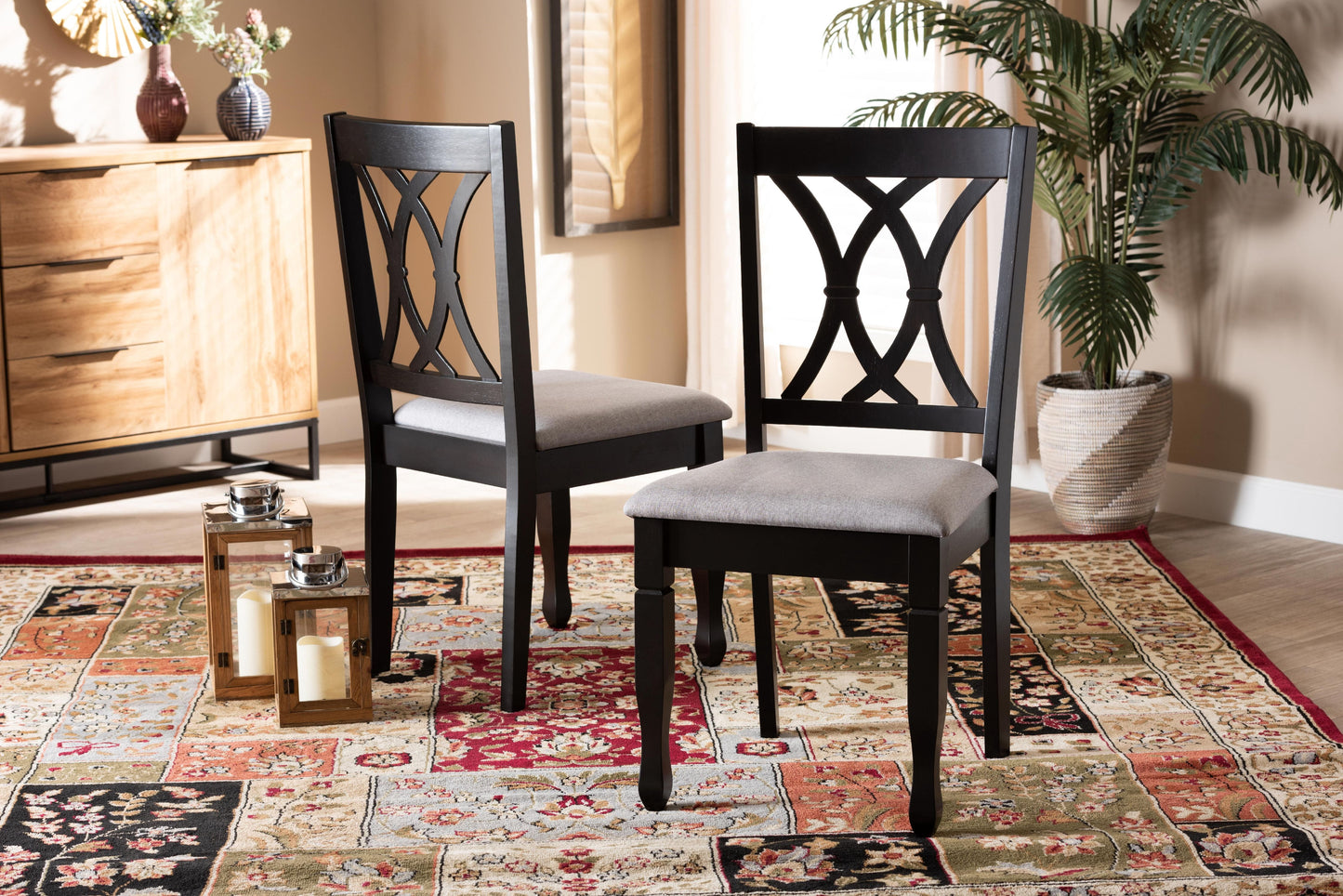 Baxton Studio Reneau Modern and Contemporary Grey Fabric Upholstered Espresso Brown Finished Wood 2-Piece Dining Chair Set Set