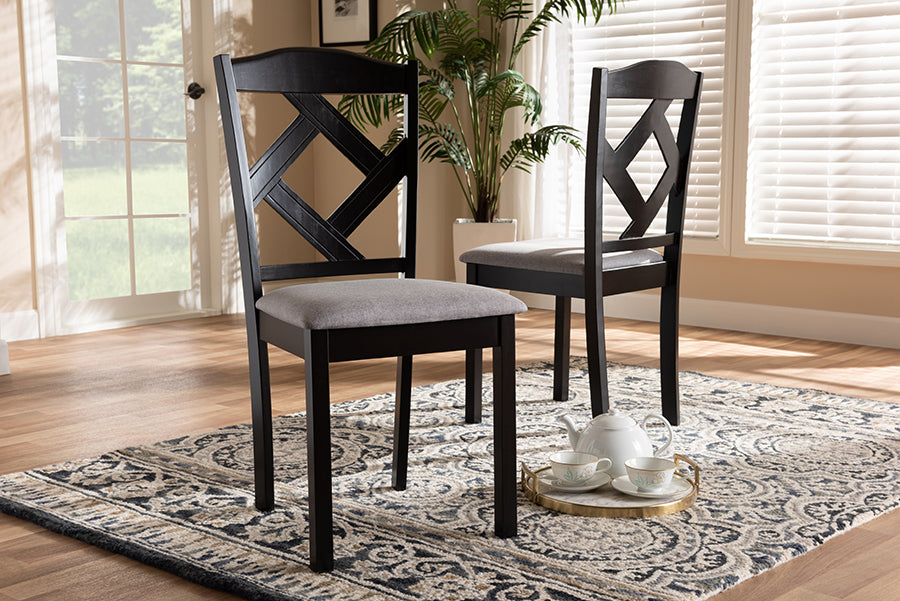 Baxton Studio Ruth Modern and Contemporary Grey Fabric Upholstered and Espresso Brown Finished Dining Chair Set