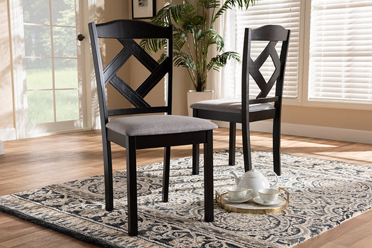 Baxton Studio Ruth Modern and Contemporary Grey Fabric Upholstered and Espresso Brown Finished Dining Chair Set