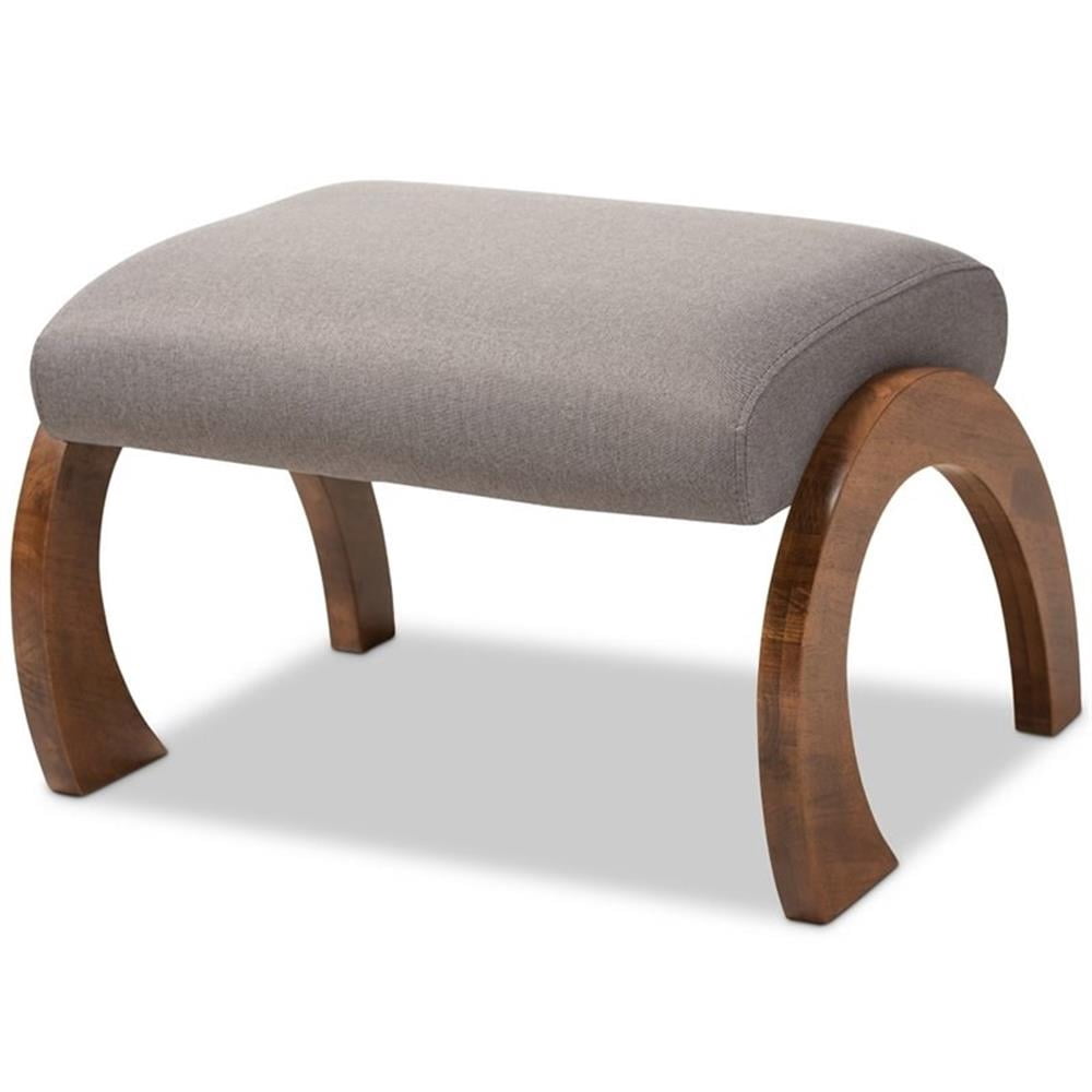 Baxton Studio Sandrine Modern and Contemporary Light Beige Fabric Upholstered Walnut Brown Finished Wood Ottoman