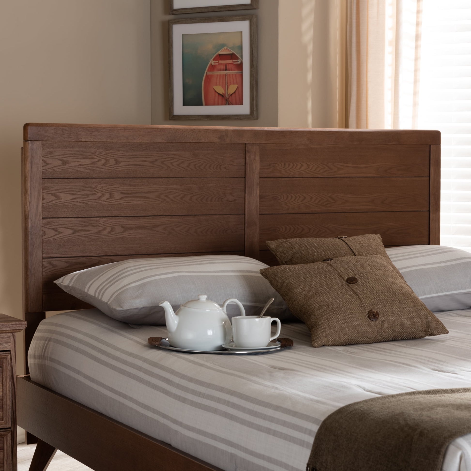Baxton Studio Seren Mid-Century Modern Walnut Brown Finished Wood Full Size Headboard,Wholesale Interiors