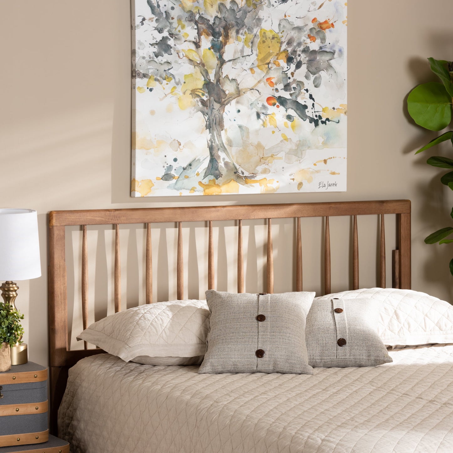 Baxton Studio Valin Contemporary/Modern Back Support Rubberwood Headboard, Queen, Ash Walnut