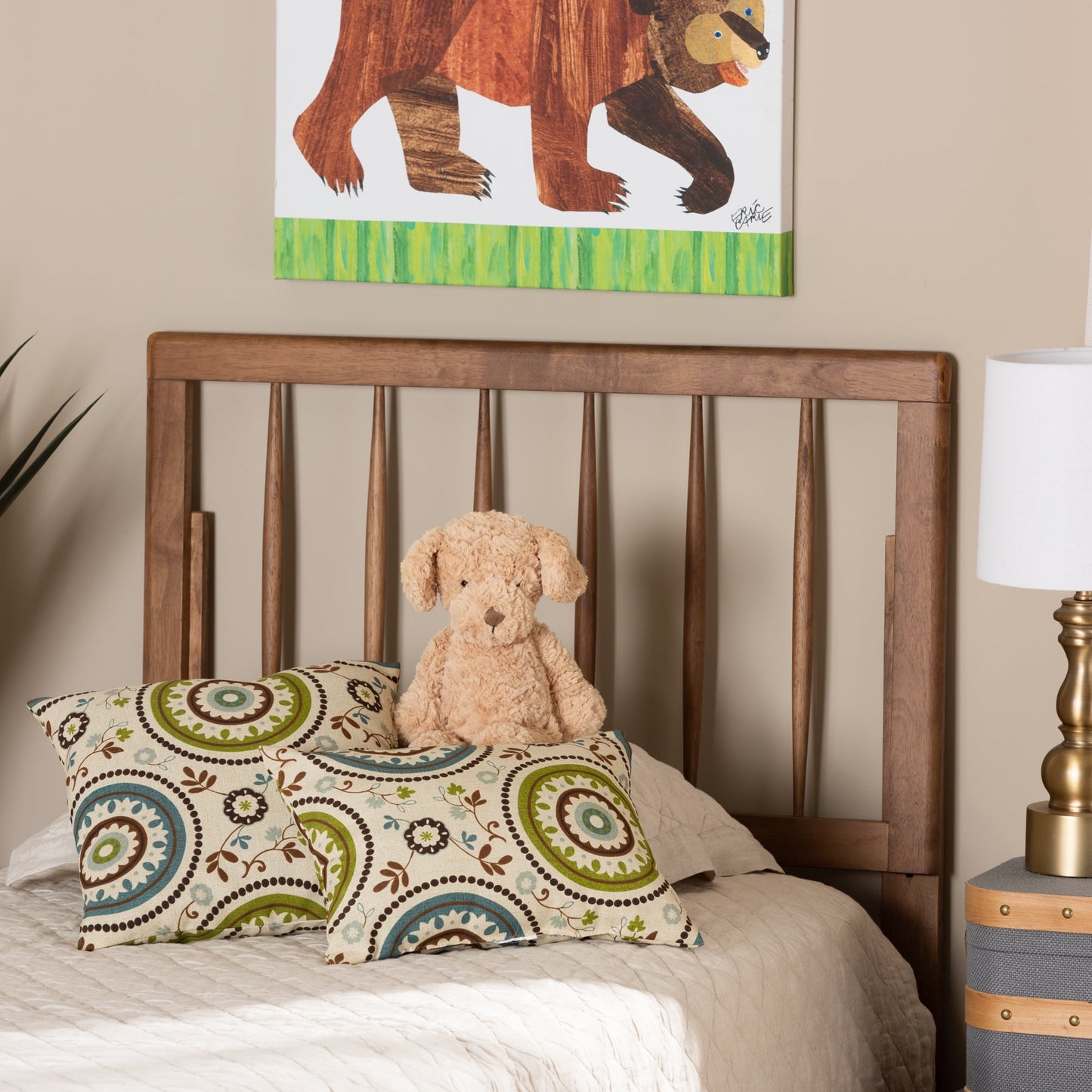 Baxton Studio Valin Contemporary/Modern Back Support Rubberwood Headboard, Twin, Ash Walnut