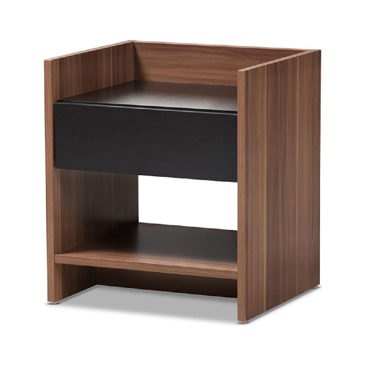 Baxton Studio Vanda 1 Drawer Wood Nightstand in Black and Walnut Brown