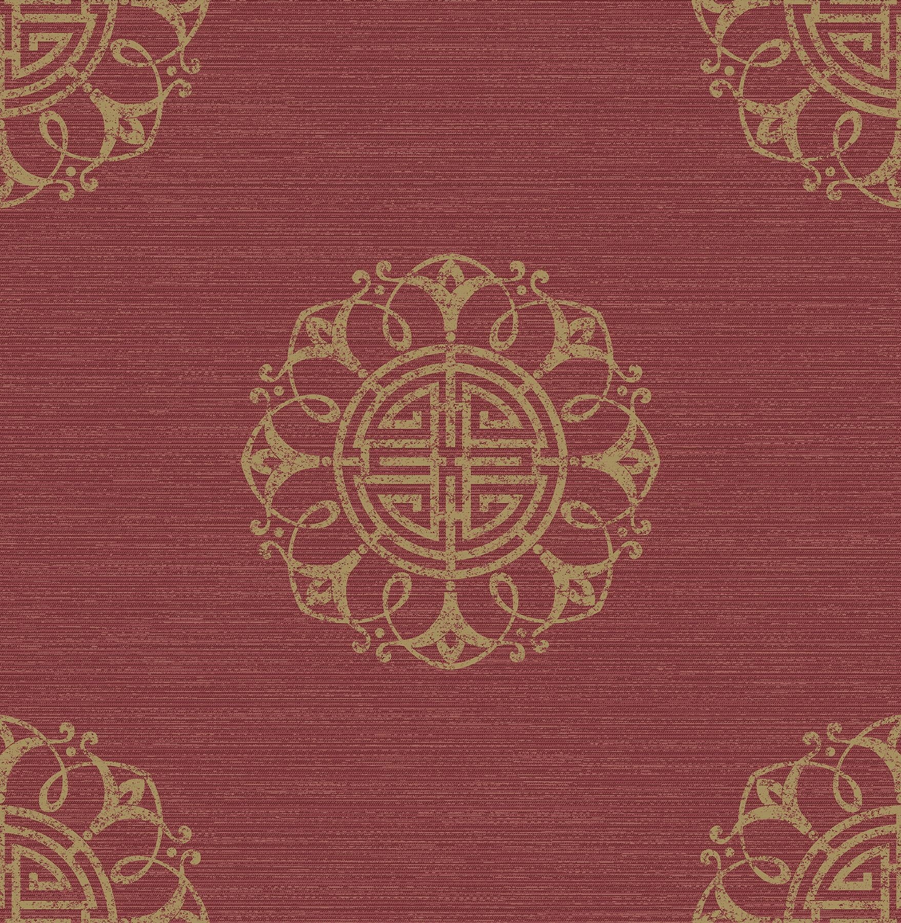 Beacon House Lien Red Fountain Medallion Wallpaper
