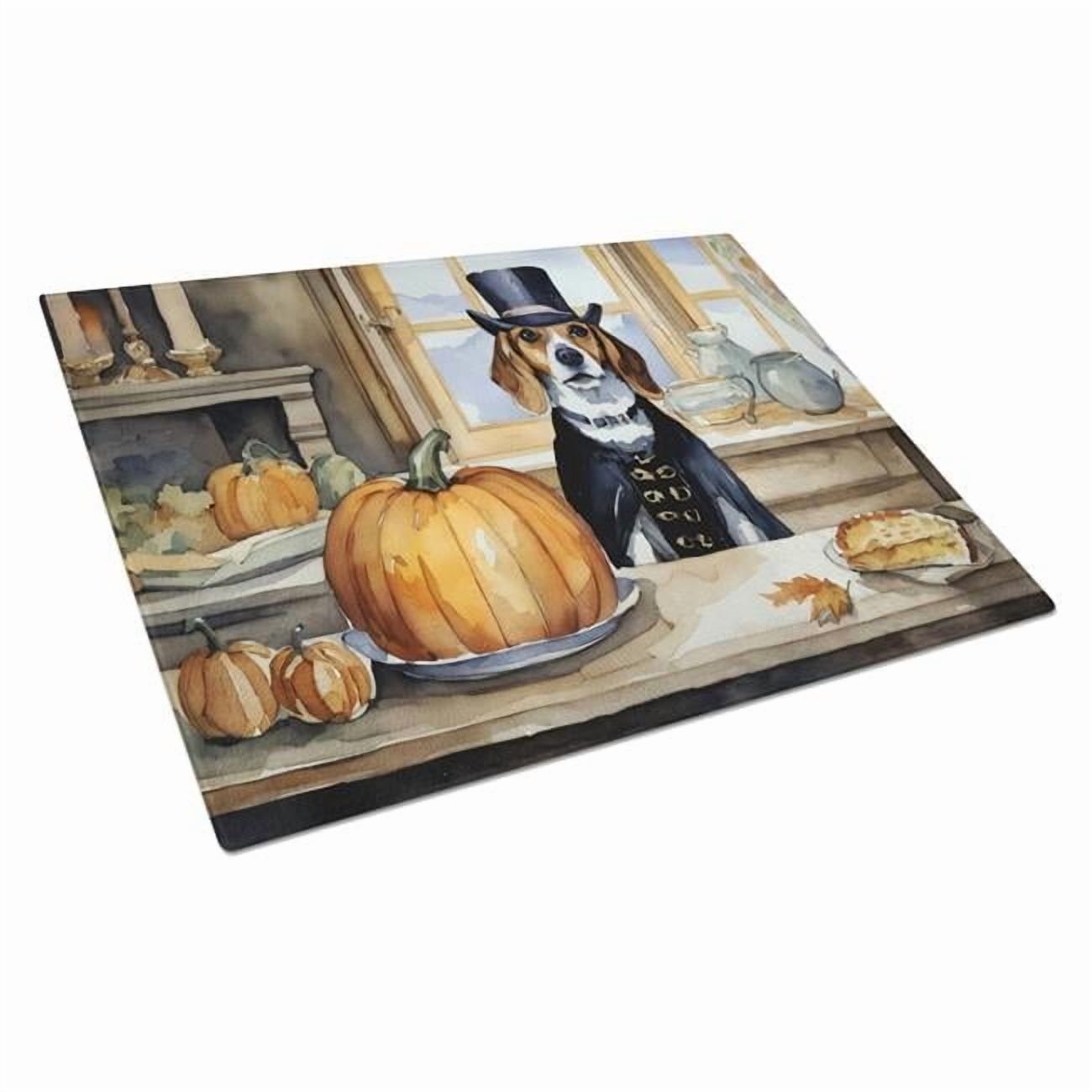 Beagle Fall Kitchen Pumpkins Glass Cutting Board Large 12 in x 15 in