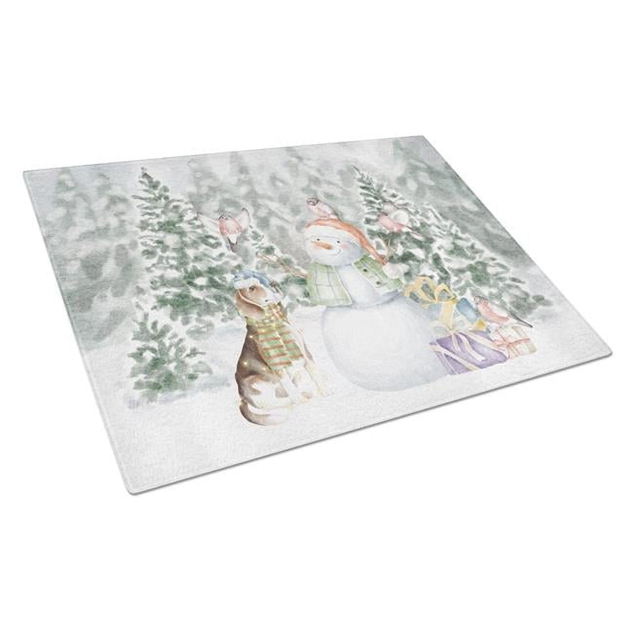 Beagle Tricolor Side View with Christmas Presents Glass Cutting Board Large 12 in x 15 in